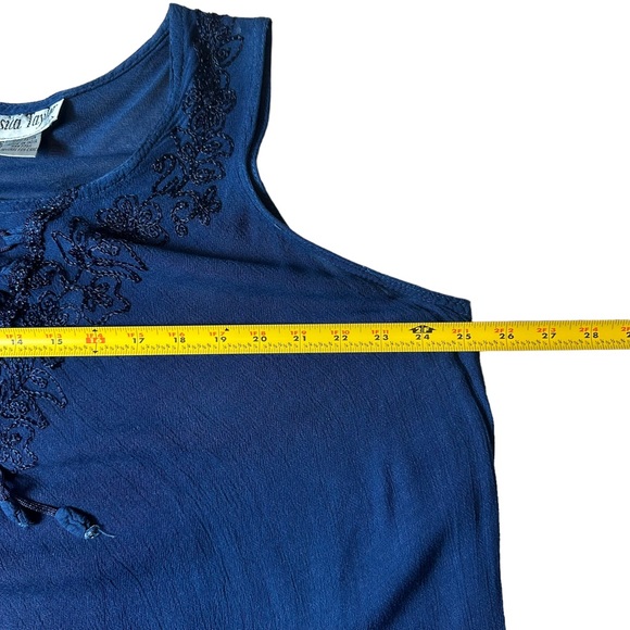 Jessica Taylor Womens  Blue Tie Up Embroidered Details Curved Hem Dress one size - Picture 9 of 10